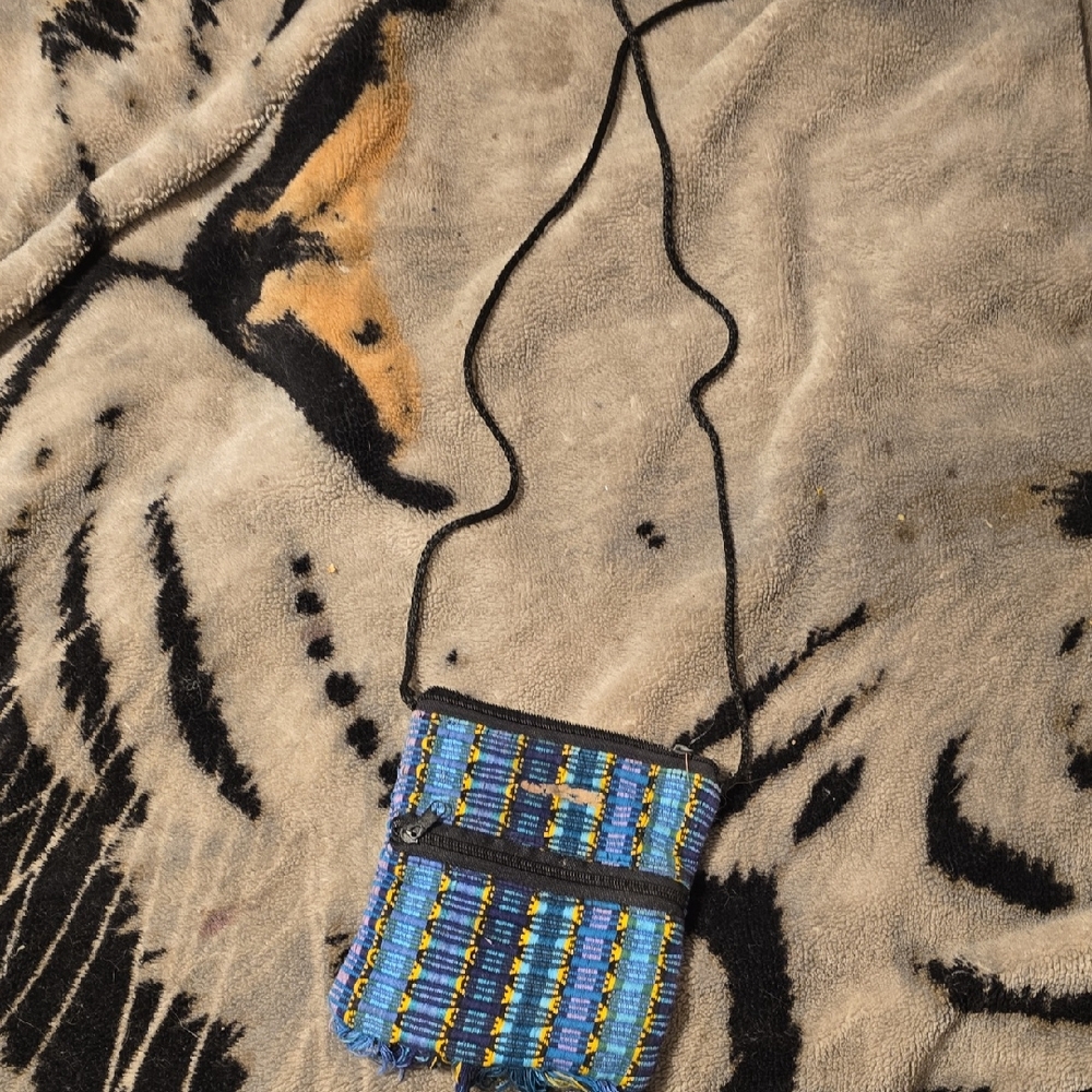 Blue and Yellow Woven Crossbody Bag